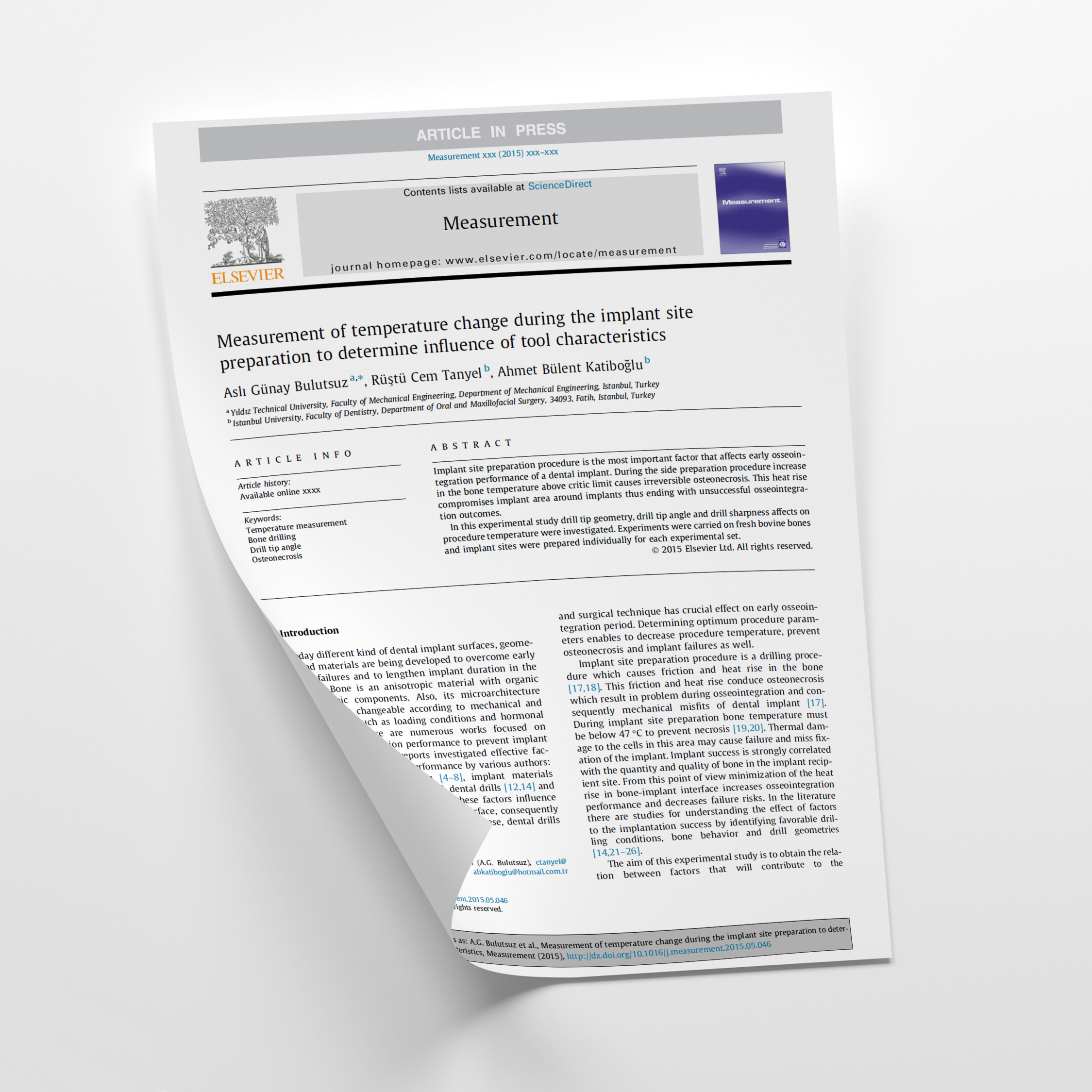 Measurement of temperature change during the implant site preparation to determine influence of tool characteristics