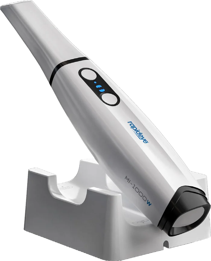 RAPIDEYE MI-1000W wireless intraoral scanner in its charging station