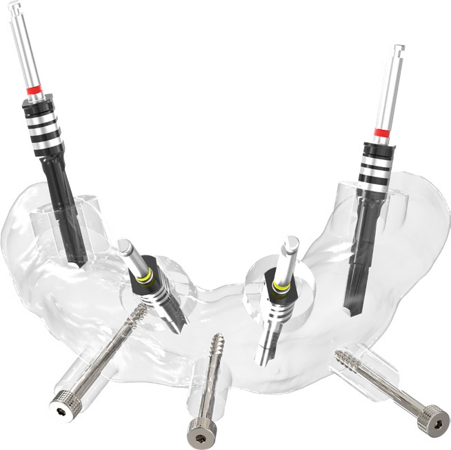 M-Guide transparent surgical guide with drills and anchorage components